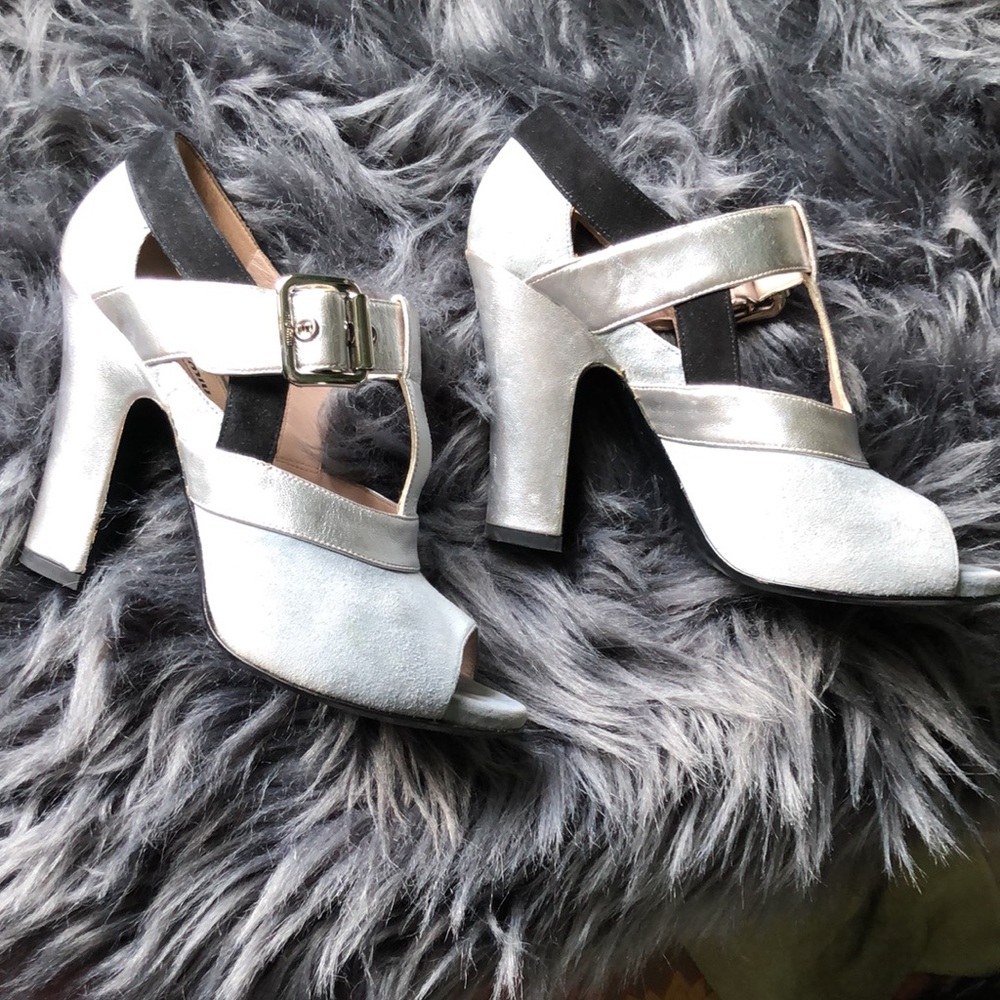 Miu Miu t-strap suede and metallic heels 36.5